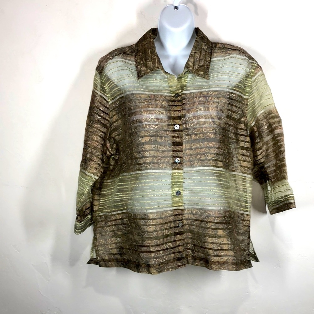 West End green and brown sheer jacket size large petite